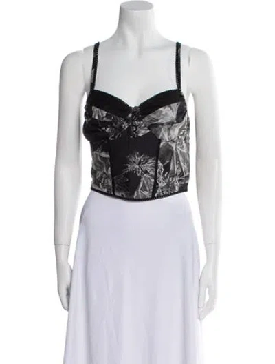 Pre-owned Charo Ruiz Printed V-neck Crop Top W/ Tags In Black