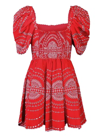 Charo Ruiz Puff-sleeve Embroidered Dress In Red