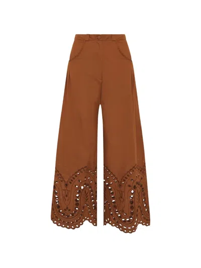 Charo Ruiz Ray Broderie-anglaise Palazzo Pants In Brown