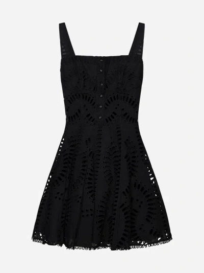 Charo Ruiz Ricka Scalloped Broderie Anglaise Cotton-blend Mini Dress In Black