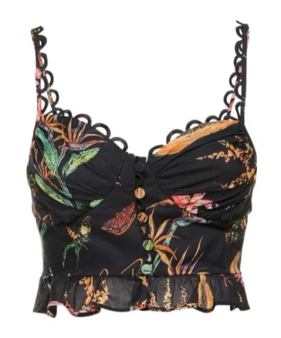 Charo Ruiz Ruffled Cotton Top In Black
