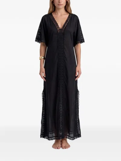 Charo Ruiz Embroidered Cotton-blend Coverup In Black