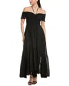 Charo Ruiz Sagitta Cold-shoulder Shirred Cotton-blend Voile Maxi Dress In Black