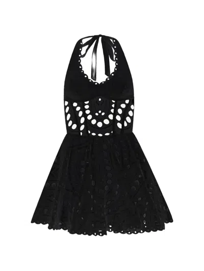 Charo Ruiz Sandlight Broderie-anglaise Halterneck Dress In Black