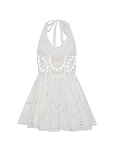 Charo Ruiz Sandlight Broderie-anglaise Halterneck Mini Dress In White