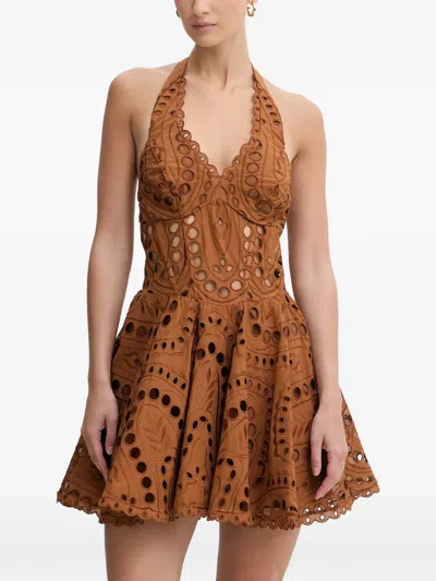 Charo Ruiz Sandlight Cutout Scalloped Dress In Brown
