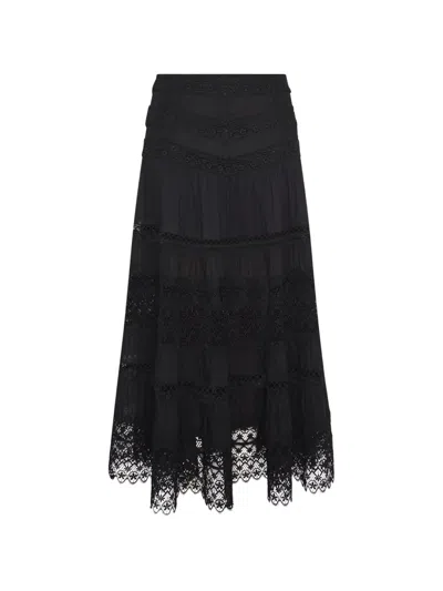 Charo Ruiz Serza Crochet-design Tiered Skirt In Black