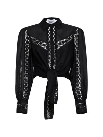 Charo Ruiz Short Ibiza Shirt With Lace Details In Black