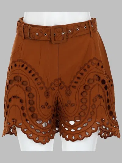 Charo Ruiz Dune Shorts Belted Waist Eyelet Scalloped Hem In Brown