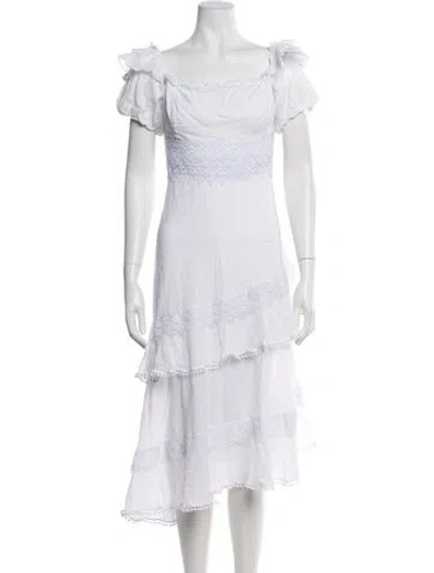 Pre-owned Charo Ruiz Square Neckline Midi Length Dress In White