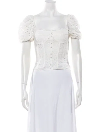 Pre-owned Charo Ruiz Square Neckline Short Sleeve Blouse In White