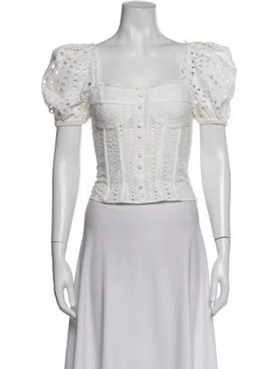 Pre-owned Charo Ruiz Square Neckline Short Sleeve Blouse In White