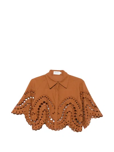 Charo Ruiz Storm Broderie-anglaise Cropped Shirt In Brown