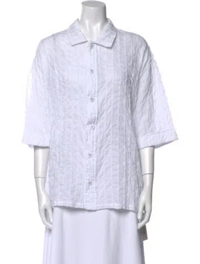 Pre-owned Charo Ruiz Striped Three-quarter Sleeve Button-up Top W/ Tags In White