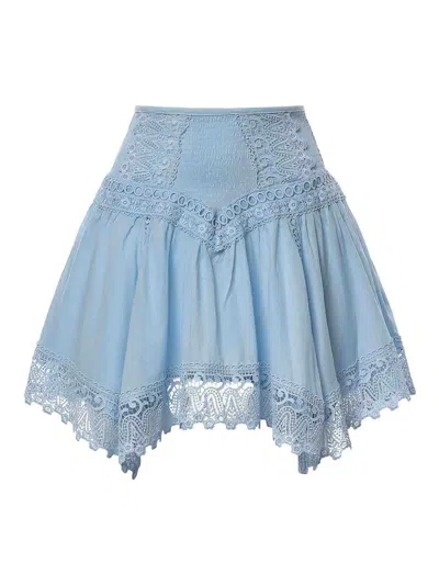 Charo Ruiz Tala Cotton Voile And Lace Miniskirt In Blue