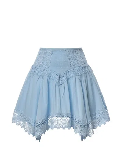 Charo Ruiz Taléa Guipure Lace-trim Shirred Mini Skirt In Blue