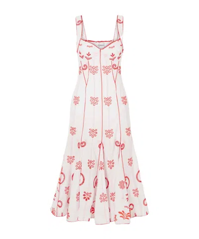 Charo Ruiz Naia Tiered Broderie Anglaise Cotton-blend Midi Dress In Red