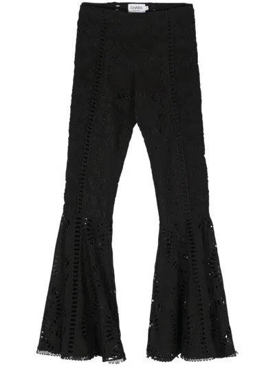 Charo Ruiz Trouk Broderie Anglaise Cotton-blend Flared Pants In Black