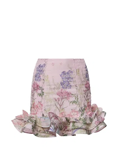 Charo Ruiz Pink Floral-print Cotton Turna Mini Skirt In Multi