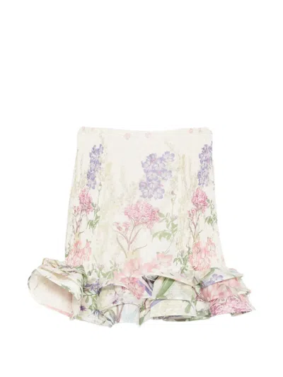Charo Ruiz Turma Ruffled-hem Floral Mini Skirt In Neutral