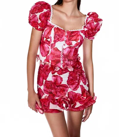 Charo Ruiz Turma Short Mini Skirt In White Blossom In Pink