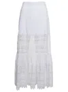 CHARO RUIZ 'VIOLA' WHITE FLOUNCED SKIRT WITH LACE INSERTS IN COTTON BLEND WOMAN