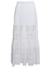 CHARO RUIZ VIOLA WHITE FLOUNCED SKIRT WITH LACE INSERTS IN COTTON BLEND WOMAN