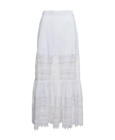 Charo Ruiz Violet Lace-detail Ruffled Maxi Skirt In White