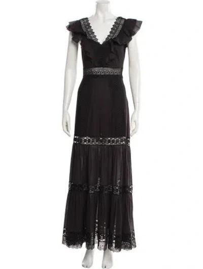 Pre-owned Charo Ruiz V-neck Long Dress W/ Tags In Black