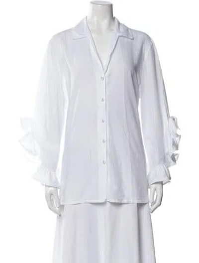 Pre-owned Charo Ruiz V-neck Long Sleeve Button-up Top In White
