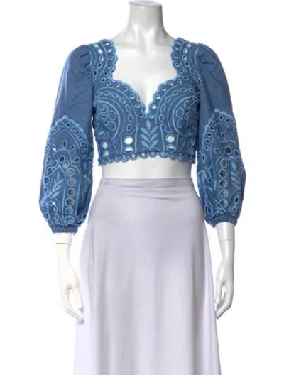 Pre-owned Charo Ruiz V-neck Long Sleeve Crop Top In Blue