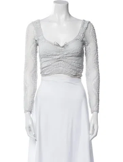 Pre-owned Charo Ruiz V-neck Long Sleeve Crop Top In White