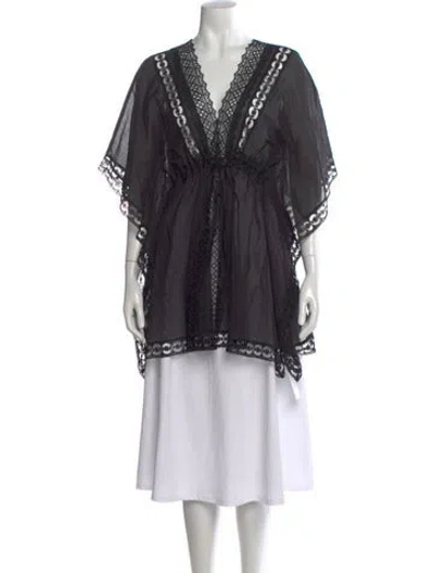 Pre-owned Charo Ruiz V-neck Short Sleeve Blouse In Black
