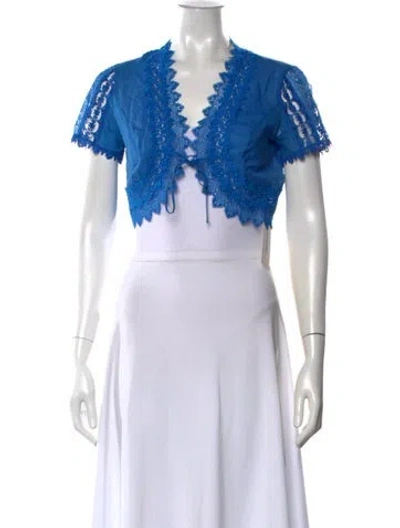 Pre-owned Charo Ruiz V-neck Short Sleeve Blouse In Blue