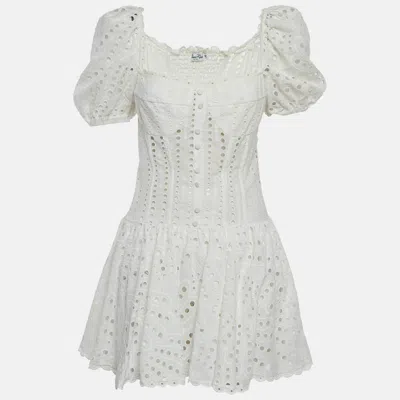 Pre-owned Charo Ruiz White Broderie Anglaise Cotton Yara Mini Dress M