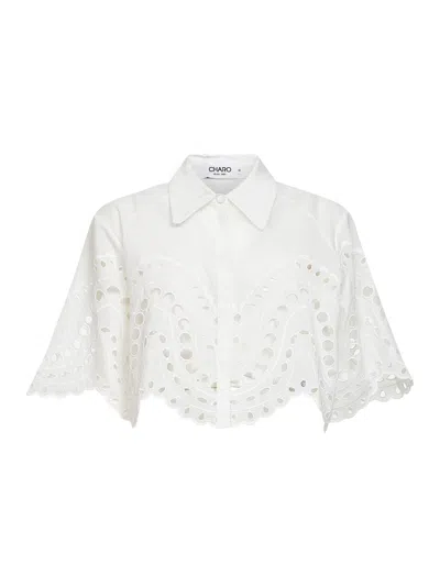 Charo Ruiz White Embroidered Cotton Blend Storm Cropped Blouse
