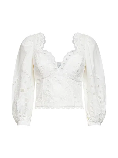 Charo Ruiz White Embroidered Cotton Blend Top