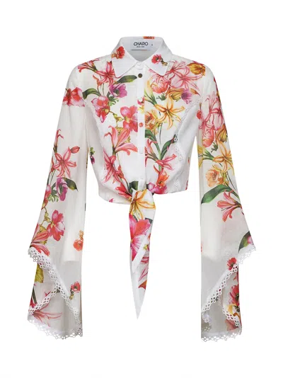 Charo Ruiz White Floral-print Cotton Blouse Lei Tied-waist Shirt