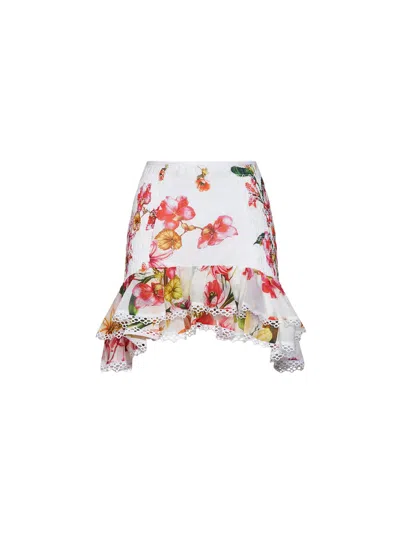 Charo Ruiz White Floral-print Cotton Lush Mini Skirt