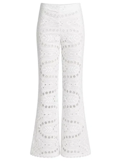 Charo Ruiz White Stern Eyelet Flared Cotton-blend Pants