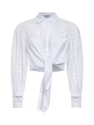 Charo Ruiz White Voile And Guipure Devi Tied Blouse 