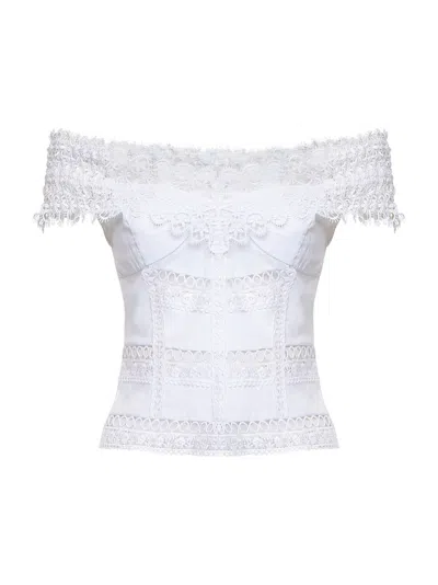 Charo Ruiz White Voile And Guipure Elisette Top