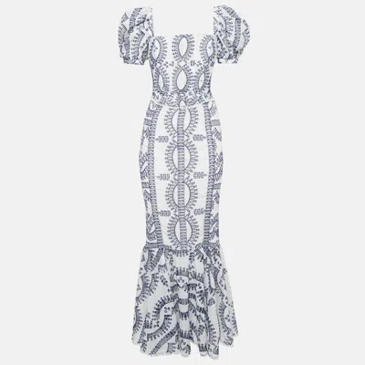 Charo Ruiz White/blue Broderie Anglaise Shirring Top And Skirt Set
