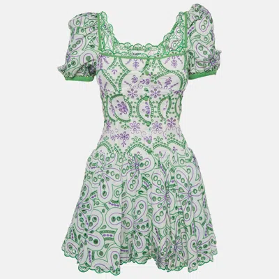 Pre-owned Charo Ruiz White/green Broderie Anglaise Cotton Tiered Mini Dress