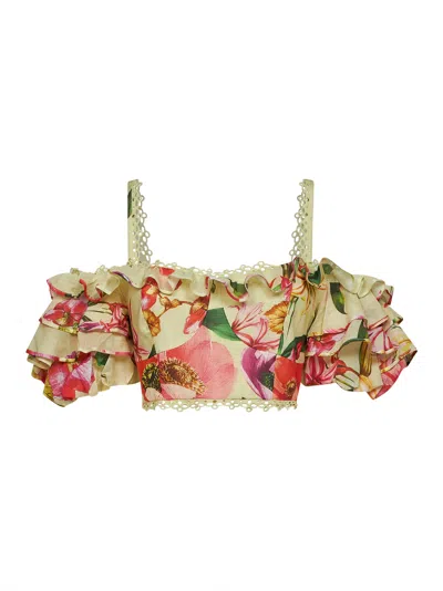 Charo Ruiz Yellow Floral-print Cotton Bloom Cropped Top In Neutral