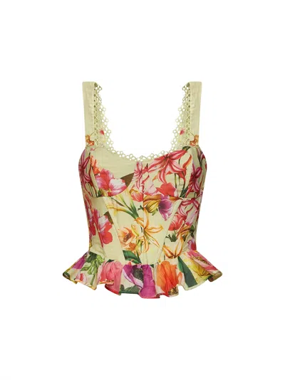 Charo Ruiz Yellow Floral-print Cotton Floret Bustier Top
