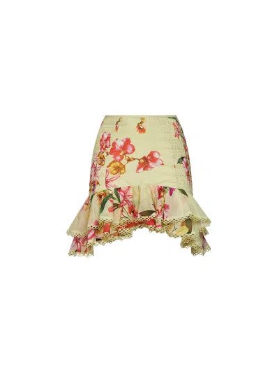 Charo Ruiz Yellow Floral-print Cotton Lush Mini Skirt In Green