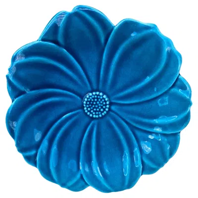 Pre-owned Charolles Large French Mid-century Majolica Blue Flower Plate