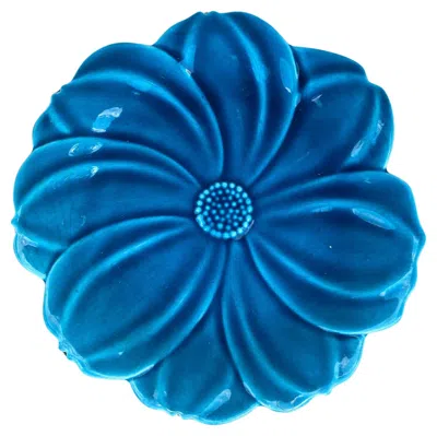Pre-owned Charolles Large French Mid-century Majolica Blue Flower Plate