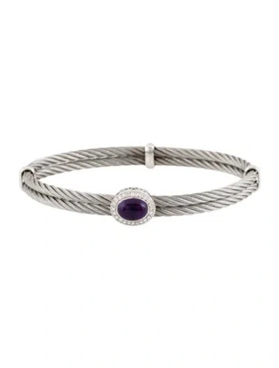 Pre-owned Charriol 18k Amethyst & Diamond Halo Bangle, 6.5" In Multicolor